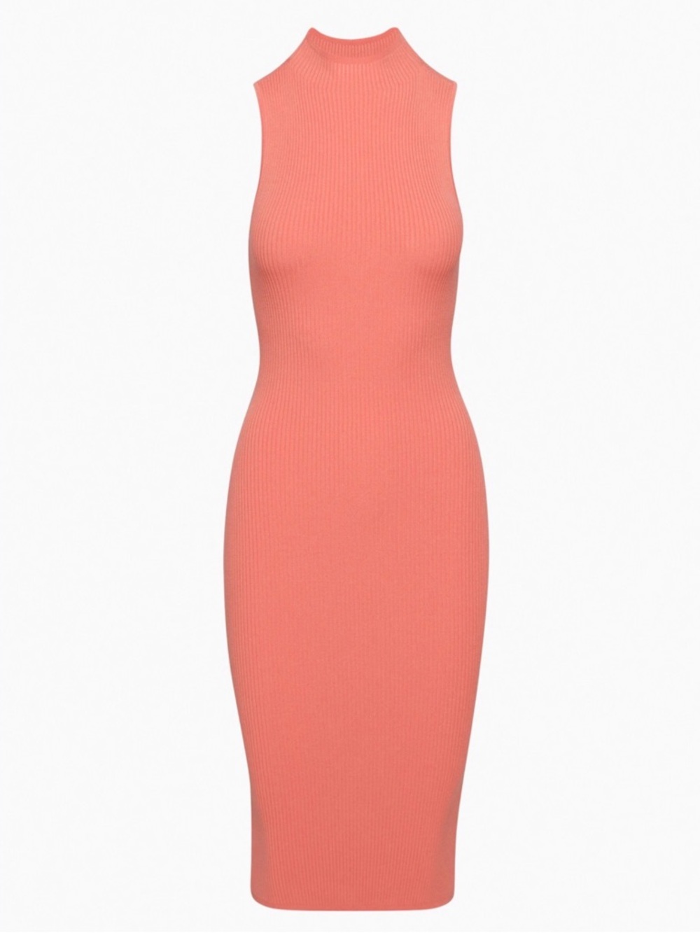 Express Coral Ribbed High-Neck Midi Dress